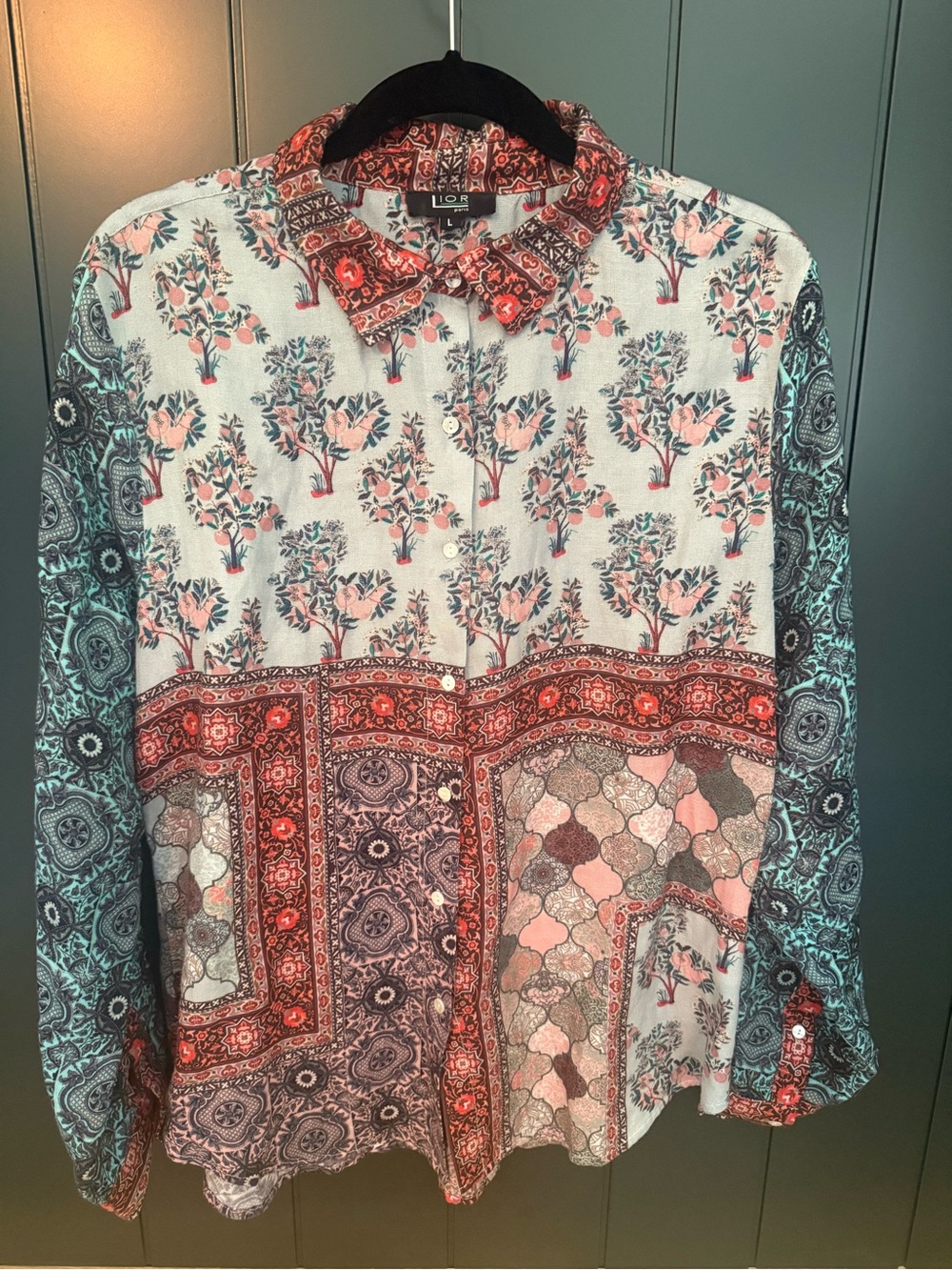 Lior Paris Women’s Linen Mixed Floral Patchwork Button-Up Shirt